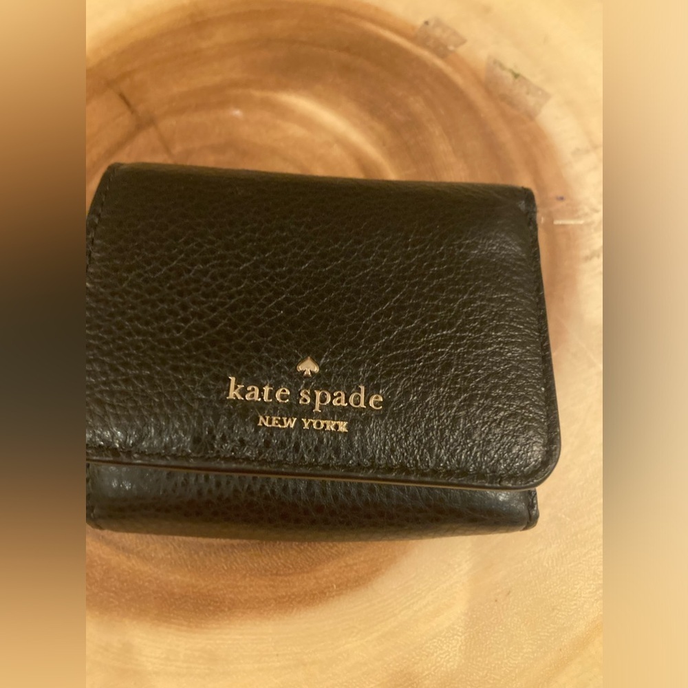 Kate Spade Jackson Small Trifold Wallet Pebble Black Leather New With Tags Zip